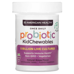 Пробіотики для дітей, жувальні, смак виноград, 5 млрд КУО, American Health Probiotic KidChewables, 30 жувальних цукерок