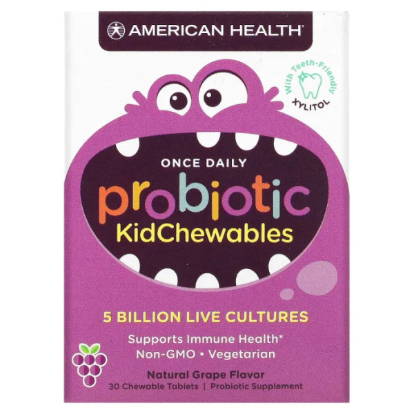 Пробіотики для дітей, Probiotic KidChewables, American Health, з натуральним смаком винограду, 5 мільярдів живих культур, 30 жувальних цукерок