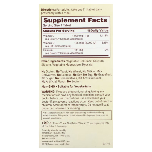 Вітамін С + D3, Ester-C with D3, American Health, для здоров'я кісток і імунної системи, 1000 мг \/ 5000 МО, 60 таблеток