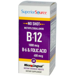 Метилкобаламин B12 B6 и фолиевая кислота, быстрорастворимые, Superior Source Methylcobalamin B-12, B-6 & Folic Acid, 60 таблеток