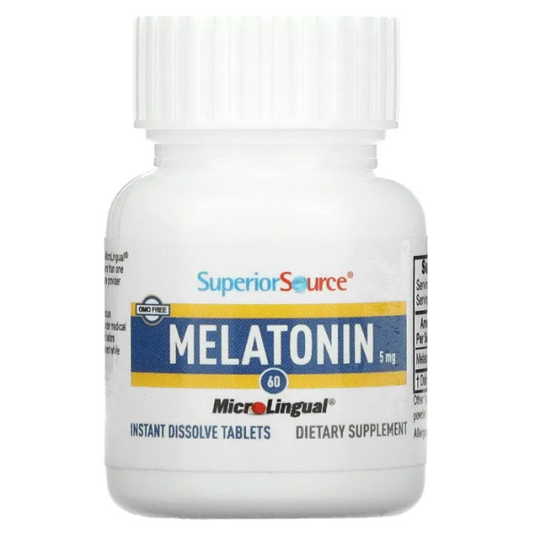 Мелатонін, Melatonin, Superior Source, 5 мг, 60 мікролінгвальних таблеток, що швидко розчиняються.