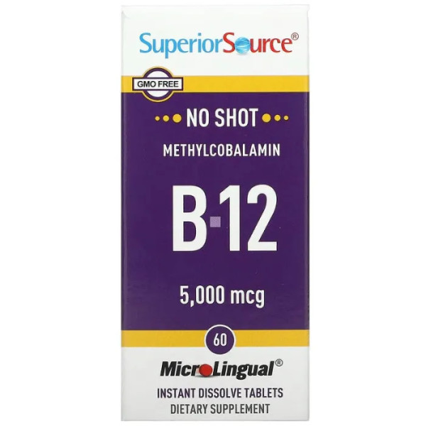 Метилкобаламін В-12, Methylcobalamin B-12, Superior Source, 5000 мкг, 60 швидкорозчинних таблеток