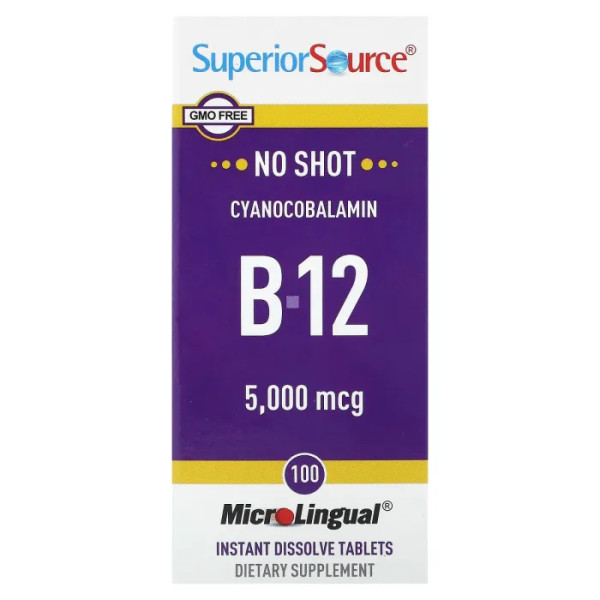 Ціанокобаламін (В-12), B-12 (Cyanocobalamin), Superior Source, 60 мікролінгвальних швидкорозчинних таблеток