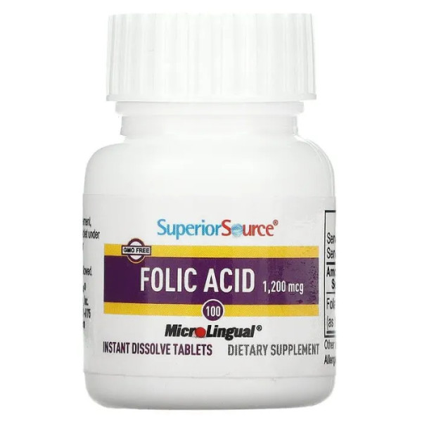 Фолієва кислота, Folic Acid, Superior Source, 1200 мкг, 100 швидкорозчинних таблеток