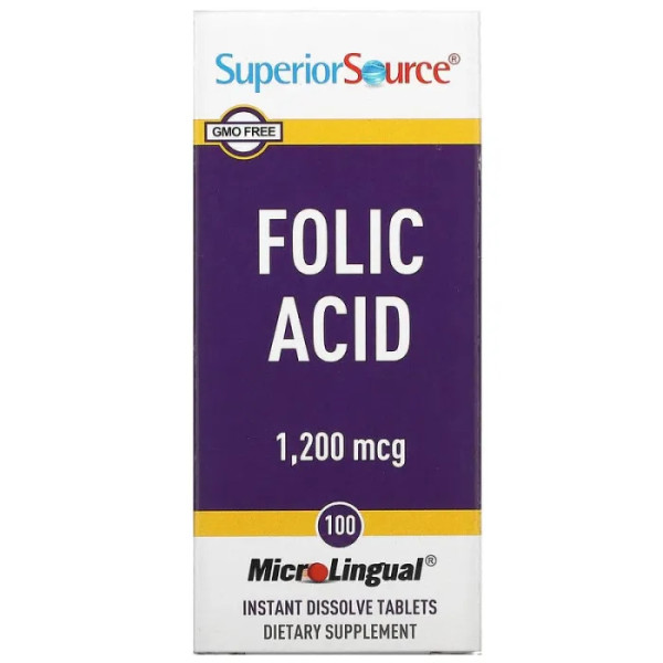Фолієва кислота, Folic Acid, Superior Source, 1200 мкг, 100 швидкорозчинних таблеток