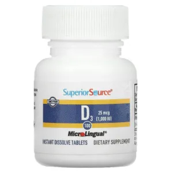 Вітамін D3, Vitamin D3, Superior Source, 25 мкг (1000 МО), 100 швидкорозчинних таблеток