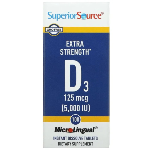 Вітамін D3, Vitamin D3, Superior Source, 125 мкг (5000 МО), 100 швидкорозчинних таблеток
