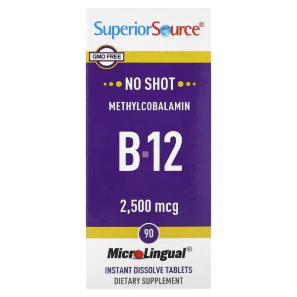 Метилкобаламін, вітамін B12, Methylcobalamin B-12, Superior Source, 2500 мкг, 90 швидкорозчинних таблеток