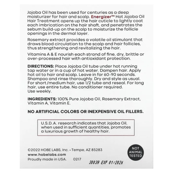 Олія жожоба (Jojoba Oil), Hobe Labs, засіб для лікування волосся, 3 багаторазові тюбики по 14,8 мл