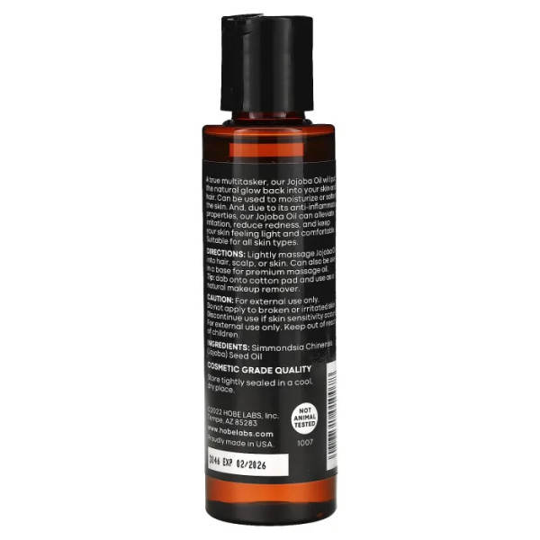 Олія жожоба (Jojoba Oil), Hobe Labs, органічна, 118 мл