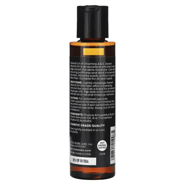 Олія солодкого мигдалю, Sweet Almond Oil, Hobe Labs, натуральна, 118 мл