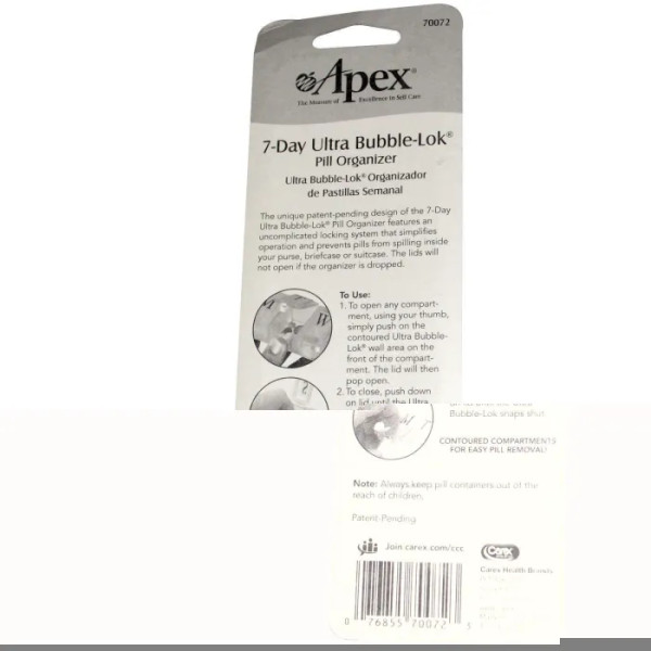 Органайзер для таблеток на 7 днів, Ultra Bubble-Lo Pill Organizer, Apex, 1 шт