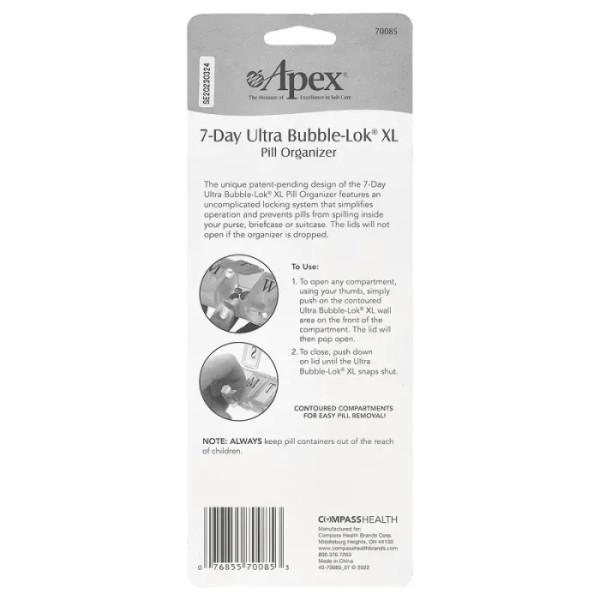 Органайзер для таблеток на 7 днів Ultra Bubble-Lok Pill Organizer XL, Apex, 1 шт
