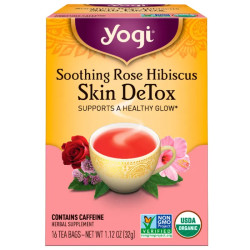Чай для очищения организма, успокаивающий, роза и гибискус, Skin DeTox Rose Hibiscus Yogi Tea, 16 пакетиков, 32 г
