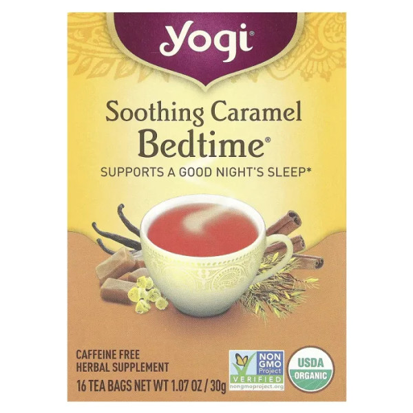 Чай для сну, Bedtime, Soothing Caramel, Yogi Tea, заспокійлива карамель, без кофеїну, 16 пакетиків, 30 г