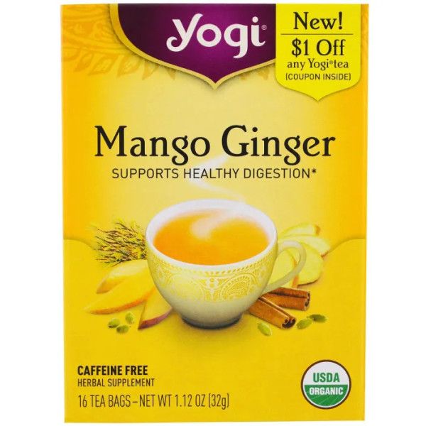 Чай з манго і імбиром, Mango Ginger, Yogi Tea, без кофеїну, 16 пакетиків, 32 г