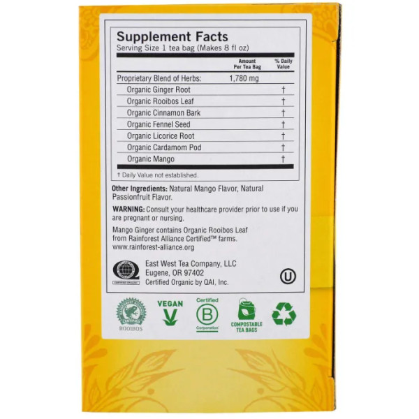 Чай з манго і імбиром, Mango Ginger, Yogi Tea, без кофеїну, 16 пакетиків, 32 г