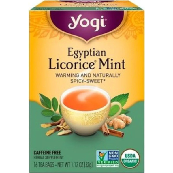 Єгипетська лакрица і м'ята, без кофеїну, Egyptian Licorice Mint, Yogi Tea, 16 чайних пакетиків, 32 г
