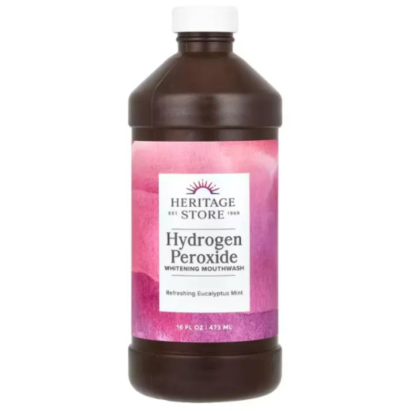 Ополіскувач для рота, відбілюючий, Hydrogen Peroxide Whitening Mouthwash, Heritage Store, з перекисом водню, евкаліптом та м'ятою, 473 мл