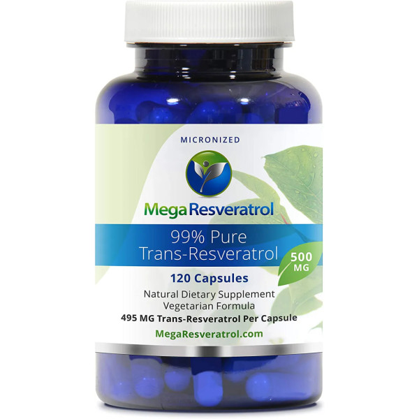 Транс-ресвератрол, 99% Pure Trans-Resveratrol, Mega Resveratrol, 500 мг, 120 вегетаріанських капсул