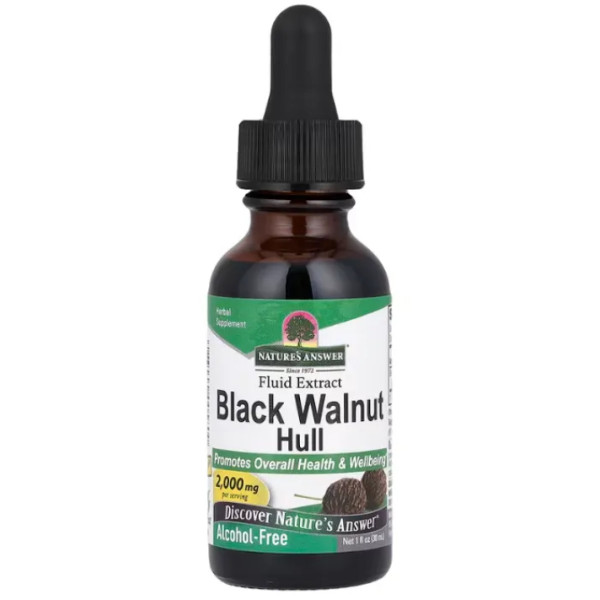 Чорний горіх, шкаралупа, Black Walnut Hull, Nature's Answer, без спирту, 2000 мг, 30 мл.