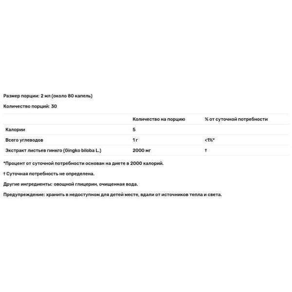 Гінкго лист, Ginkgo Leaf, Nature's Answer, рідкий екстракт, без спирту, 1000 мг, 60 мл