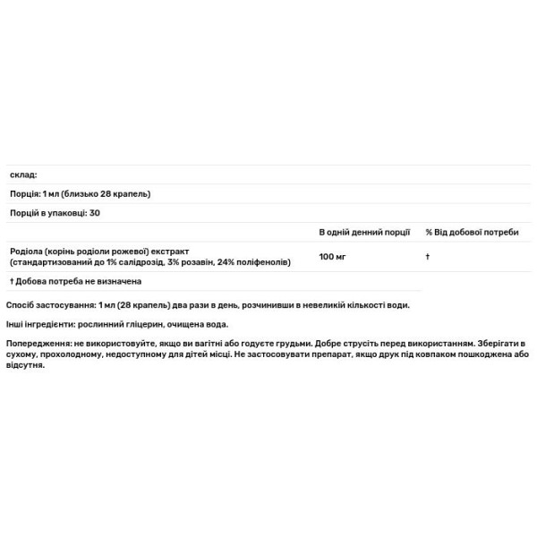 Родіола рожева (Rhodiola Rosea), Nature's Answer, без спирту, 1000 мг, 30 мл.