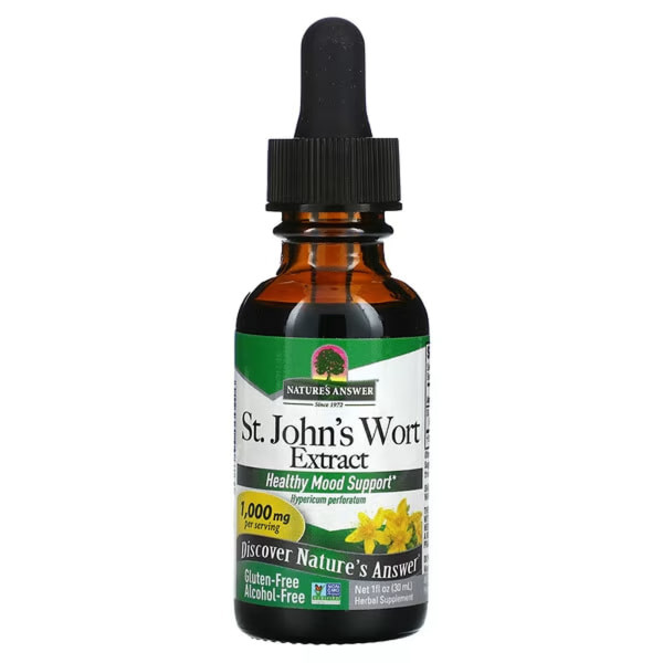Звіробій, екстракт квітучих верхівок, St. John's Wort Extract, Nature's Answer, без спирту, 1000 мг, 30 мл.