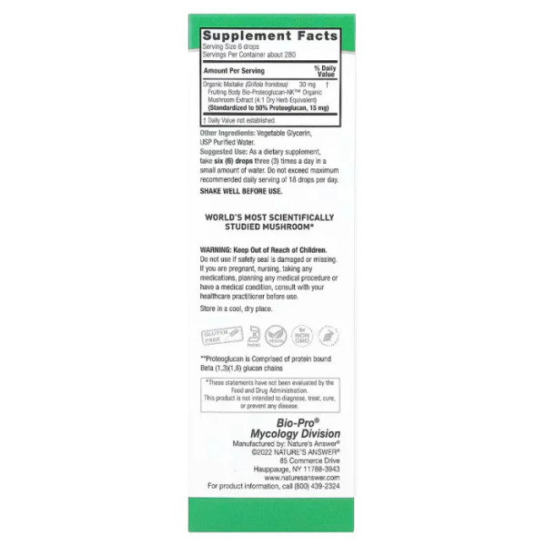 Гриби майтаке, біо-бета-глюкан, Bio-Pro Maitake Bio-Beta-Glucan, Nature's Answer, без спирту, 30 мг, 60 мл