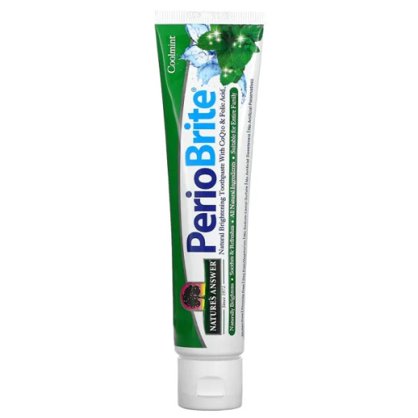 Зубна паста освітлююча, Brightening Toothpaste, PerioBrite, Nature's Answer, з CoQ10 та фолієвою кислотою, прохолодна м'ята, 113.4 г.