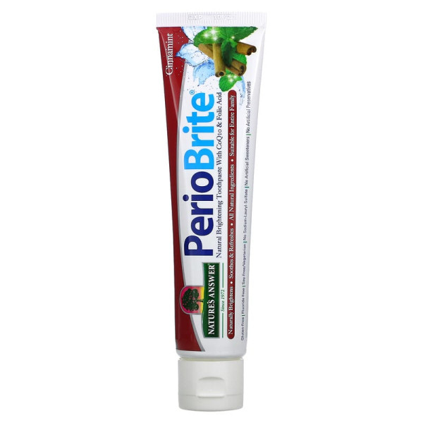 Зубна паста освітлююча, Brightening Toothpaste, PerioBrite, Nature's Answer, з CoQ10 та фолієвою кислотою, кориця, 113.4 г.
