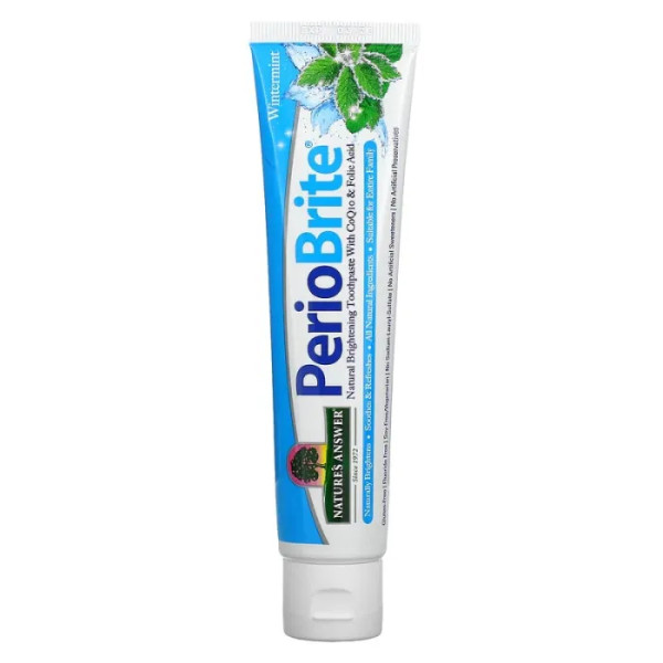 Зубна паста освітлююча, Brightening Toothpaste, PerioBrite, Nature's Answer, з CoQ10 та фолієвою кислотою, зимова м'ята, 113.4 г.