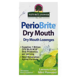 Пастилки от сухости во рту с пробиотиками, вкус лимон лайм и мята, Nature's Answer PerioBrite Dry Mouth Lozenges, 100 пастилок