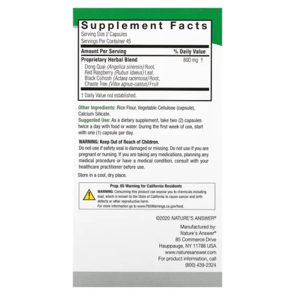 Комплекс для жіночого здоров'я, Female Complex, Nature's Answer, 800 мг, 90 капсул