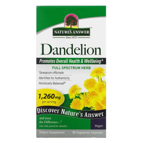 Корень одуванчика, Dandelion, Nature's Answer, 420 мг, 90 вегетарианских капсул