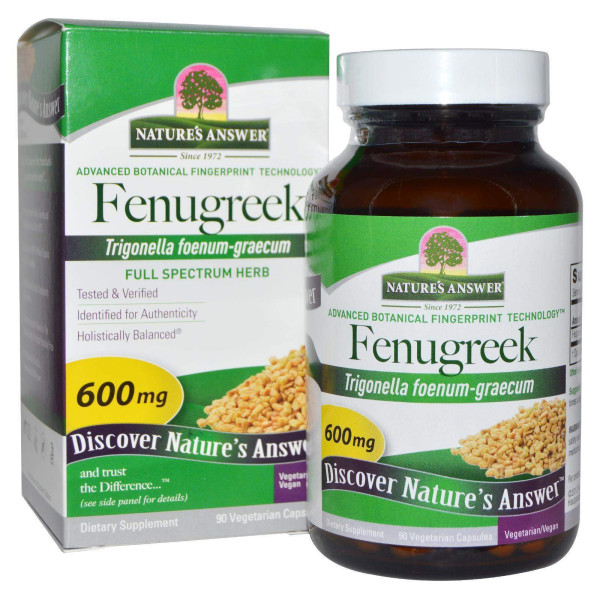 Пажитник, Fenugreek, Nature's Answer, 600 мг, 90 капсул