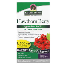 Боярышник 1500 мг, Nature's Answer Hawthorn Berry, 90 вегетарианских капсул, 500 мг на капсулу
