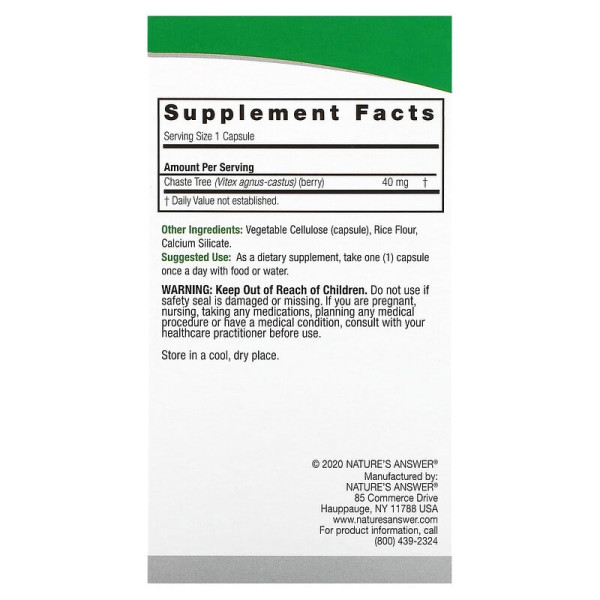 Вітекс, Авраамове дерево, Vitex, Nature's Answer, ягоди, 90 капсул