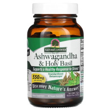 Ашваганда з базиліком 550 мг, Nature's Answer Ashwagandha & Holy Basil, 60 вегетаріанських капсул