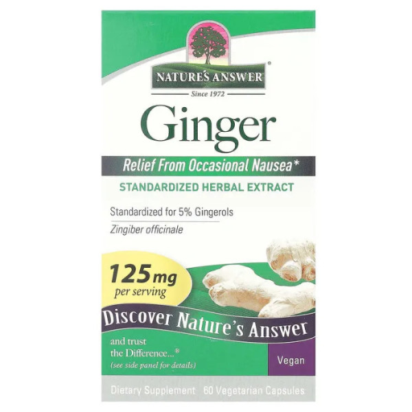 Корень имбиря (Ginger), Nature's Answer, стандартизированный экстракт, 125 мг, 60 вегетарианских капсул
