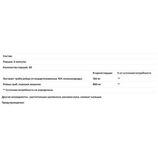 Грибы рейши (Reishi), Nature's Answer, стандартизированный экстракт, 1000 мг, 60 капсул