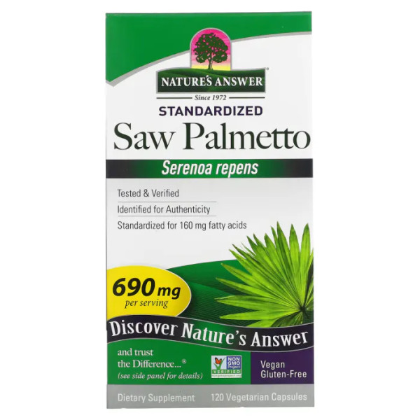 Со пальметто (сереноя), Saw Palmetto, Nature's Answer, 690 мг, 120 капсул