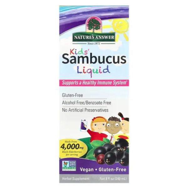 Бузина для імунітету дітям, Sambucus Kid's Formula, Nature's Answer, без спирту, 4000 мг, 240 мл