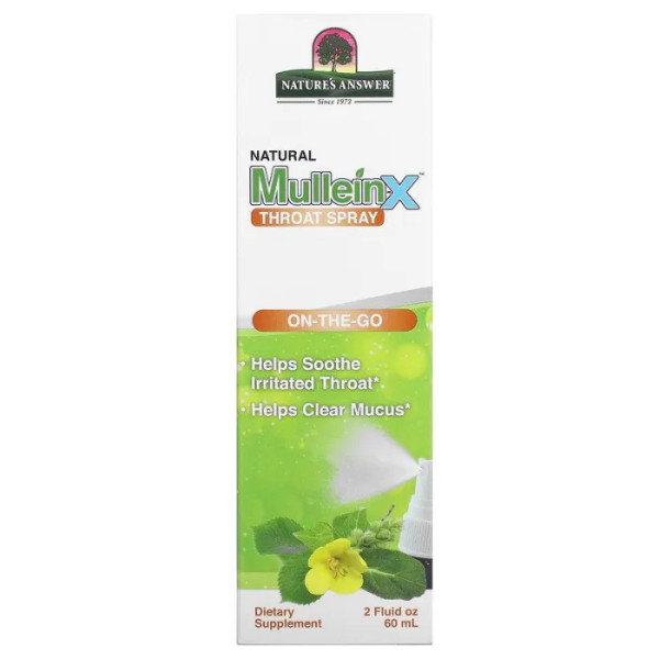 Спрей для горла, Natural Mullein-X, Nature's Answer, натуральний, з коров'яком, 60 мл