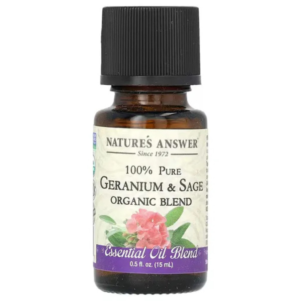 Суміш ефірних олій, герань та шавлія, Geranium & Sage, Nature's Answer, 100% чиста органічна, 15 мл
