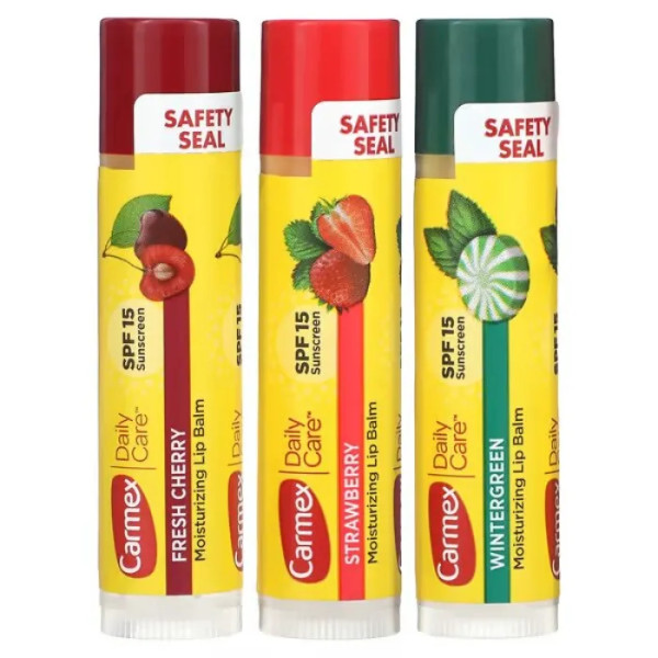 Бальзам для губ, Moisturizing Lip Balm, Carmex, асорті, SPF 15, 3 шт. по 4,25 г