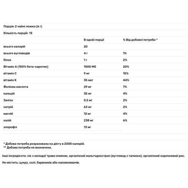 Пророщений ячмінь, Barley Grass, Green Foods Corporation, 80 грам