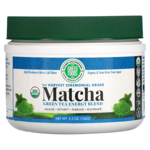 Зеленый чай Матча, Matcha Green Tea, Green Foods Corporation, органик, с твердым коричневым рисом, 156 г