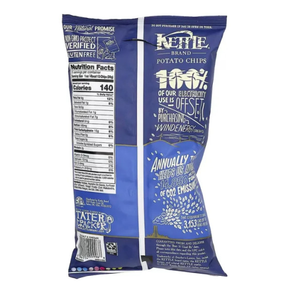 Картопляні чіпси, Potato Chips, Kettle Foods, морська сіль та оцет, 141 г