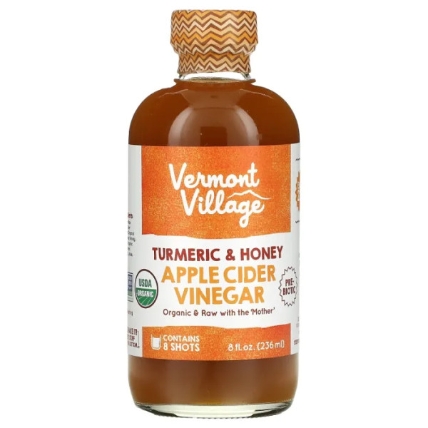 Яблучний оцет, Apple Cider Vinegar, Vermont Village, куркума та мед, 236 мл